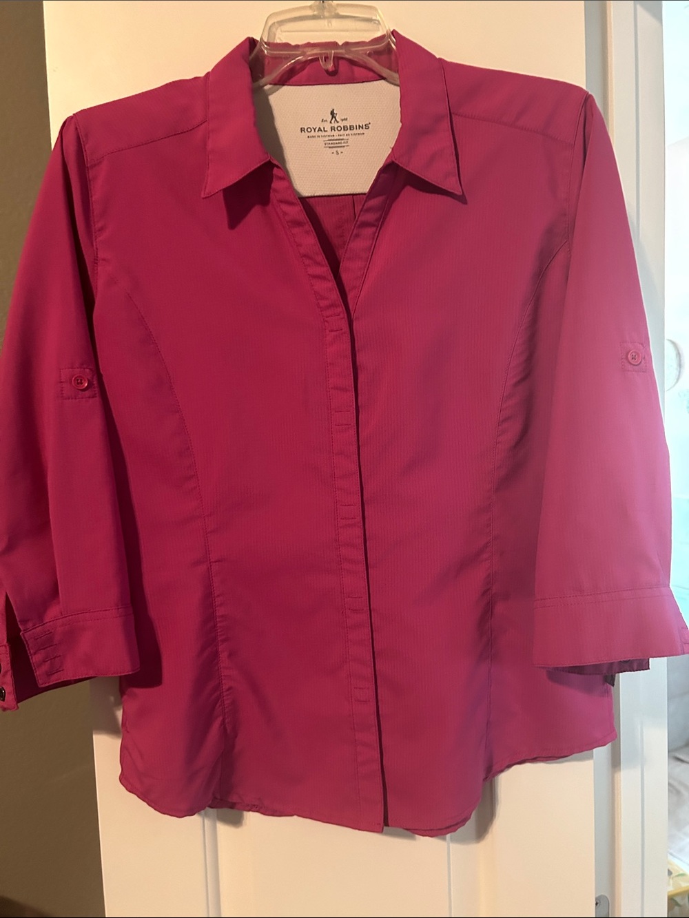 Royal Robbins Women Pink Button Up Coolmax 3/4/SS Shirt Standard Fit S